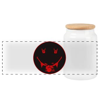 Rocker Drumset Silhouette Hände - Panorama Keksdose mit Holzdeckel - Weiß - Vorne