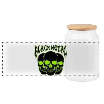 Neon-Schädel-Trio Black Metal  - Panorama Keksdose mit Holzdeckel - Weiß - Vorne
