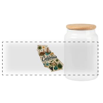 California Vintage State Travel Aufkleber - Panorama Keksdose mit Holzdeckel - Weiß - Vorne