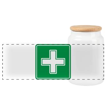 First Aid Medical Cross Sicherheitssymbol Vektor-Symbol - Panorama Keksdose mit Holzdeckel - Weiß - Vorne