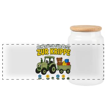 Mein Traktor fährt jetzt zur Krippe – Kinder - Panorama Keksdose mit Holzdeckel - Weiß - Vorne
