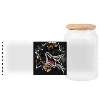 Shark SCARF'HEM Graffiti Streetwear - Panorama Keksdose mit Holzdeckel - Weiß - Vorne