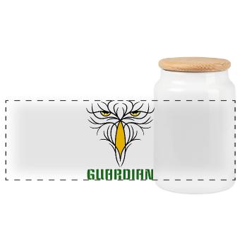 GUARDIAN - Stylisches Raubvogel - Design - Panorama Keksdose mit Holzdeckel - Weiß - Vorne