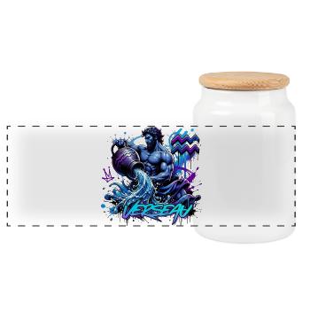 Wassermann – Astrologiegeschenk - Panorama Keksdose mit Holzdeckel - Weiß - Vorne
