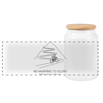 Stelvio Pass Minimalist Bike Art - Panoramic Cookie Jar with Wooden Lid - white - Front