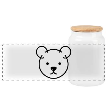 Bärenkopf One Line – minimalistisches Logo Motiv - Panorama Keksdose mit Holzdeckel - Weiß - Vorne