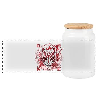 Kitsune Maske Rot-Weiß - Panorama Keksdose mit Holzdeckel - Weiß - Vorne
