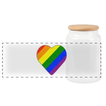 Herz mit Regenbogenstreifen - Panorama Keksdose mit Holzdeckel - Weiß - Vorne