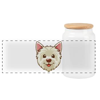 Weißes Hündchen (Comic-Porträt) - Panorama Keksdose mit Holzdeckel - Weiß - Vorne
