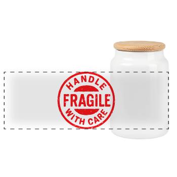 Fragile Handle with Care Versandetikett - Panorama Keksdose mit Holzdeckel - Weiß - Vorne