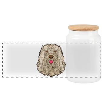 Komondor-Hund (Comic-Porträt) - Panorama Keksdose mit Holzdeckel - Weiß - Vorne