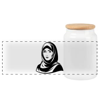 Hijab-Frau - Panorama Keksdose mit Holzdeckel - Weiß - Vorne