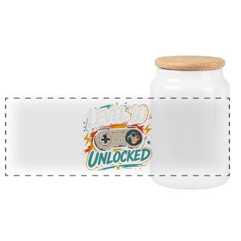 Level 10 freigeschaltetes 10-Jahres-Jubiläums-D-Geschenk - Panorama Keksdose mit Holzdeckel - Weiß - Vorne