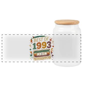 Vintage-Geburtstagsgeschenkkassette von 1993 - Panorama Keksdose mit Holzdeckel - Weiß - Vorne