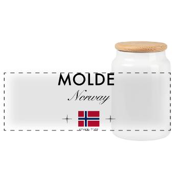 Molde Norwegen Koordinaten Reise Souvenir - Panorama Keksdose mit Holzdeckel - Weiß - Vorne