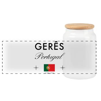 Geres Portugal Koordinaten Reise Souvenir - Panorama Keksdose mit Holzdeckel - Weiß - Vorne