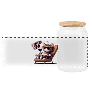 Süßes Katzen-Wochenend-Stimmungs-Katzenliebhaber-Shirt - Panorama Keksdose mit Holzdeckel - Weiß - Vorne