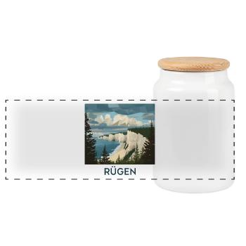 Rügen Kreidefelsen | Vintage Ostsee Poster - Panorama Keksdose mit Holzdeckel - Weiß - Vorne