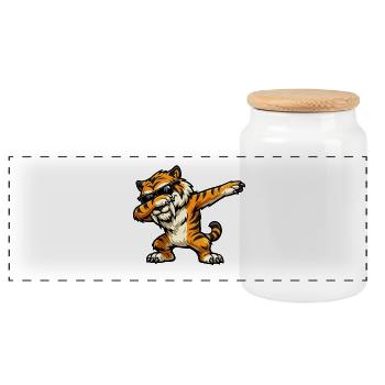 Dabbing Säbelzahntiger - Panorama Keksdose mit Holzdeckel - Weiß - Vorne