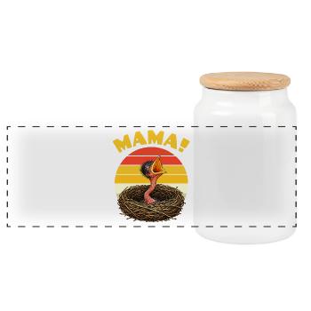 Mama Hungry Baby Bird - Panorama Keksdose mit Holzdeckel - Weiß - Vorne