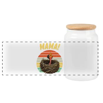 Mama Hungry Baby Bird - Panorama Keksdose mit Holzdeckel - Weiß - Vorne
