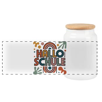 Hallo Schule 2026  - Panorama Keksdose mit Holzdeckel - Weiß - Vorne