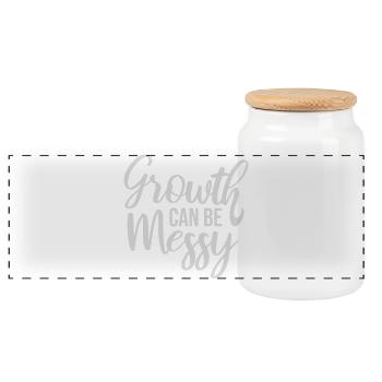 Growth Can Be Messy Persönlich Wachstum Zitat Logo - Panorama Keksdose mit Holzdeckel - Weiß - Vorne
