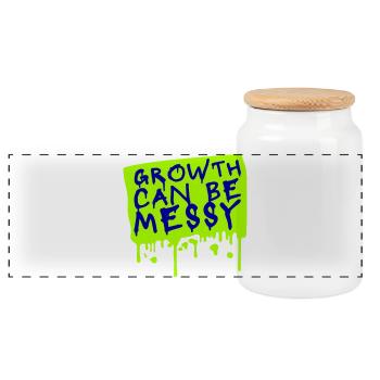 Growth Can Be Messy Persönlich Wachstum Zitat Logo - Panorama Keksdose mit Holzdeckel - Weiß - Vorne