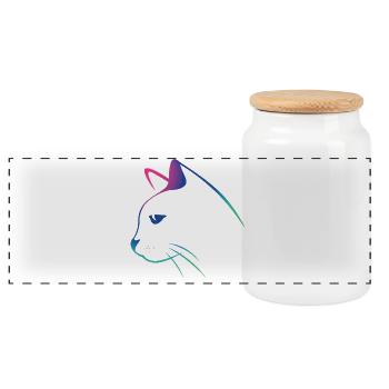 Cat-Line-Zeichnungsgradient - Panorama Keksdose mit Holzdeckel - Weiß - Vorne