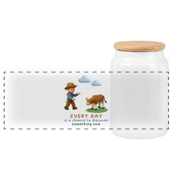 Every day is a chance to discover something new - Panoramic Cookie Jar with Wooden Lid - white - Front