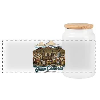 Gran Canaria Küstenpanorama - Panorama Keksdose mit Holzdeckel - Weiß - Vorne