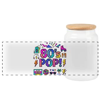 80er-Jahre-Neon-Pop-Vibe - Panorama Keksdose mit Holzdeckel - Weiß - Vorne