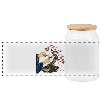 Zen-Bonsai-Fingerarbeit - Panorama Keksdose mit Holzdeckel - Weiß - Vorne