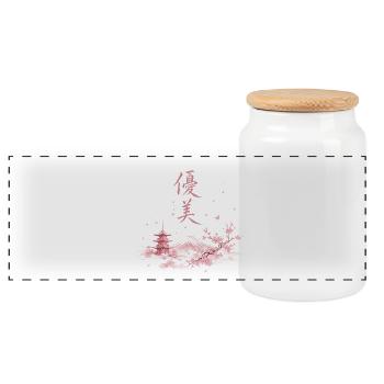Japanische Kirschblüten Fuji Panorama - Panorama Keksdose mit Holzdeckel - Weiß - Vorne