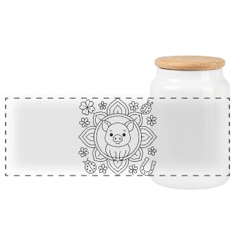 Gluecksbringer Mandala zum ausmalen - Panorama Keksdose mit Holzdeckel - Weiß - Vorne