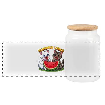 Sommer Katzen mit Wassermelone - Panorama Keksdose mit Holzdeckel - Weiß - Vorne