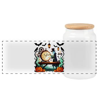 Steampunk Ghost Uhrmacher Halloween - Panorama Keksdose mit Holzdeckel - Weiß - Vorne