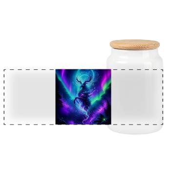 Northern Lights Moose Spirit in Aurora Sky - Panoramic Cookie Jar with Wooden Lid - white - Front
