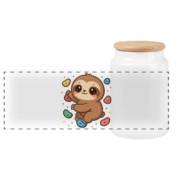 Süßes Kawaii Faultier beim Klettern & Bouldern - Panorama Keksdose mit Holzdeckel - Weiß - Vorne