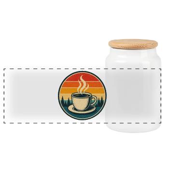 Coffee Retro Badge Vintage-Stil Grafik - Panorama Keksdose mit Holzdeckel - Weiß - Vorne