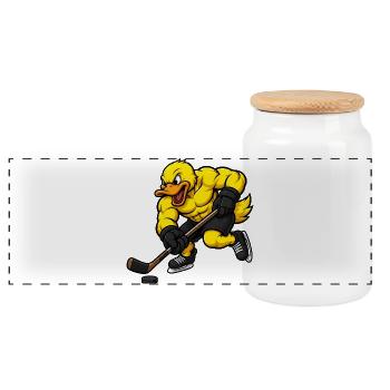 Entschlossene Ente beim Eishockey Spielen Comic - Panorama Keksdose mit Holzdeckel - Weiß - Vorne