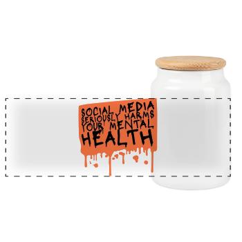 Social Media Seriously Harms Mental Health Saying - Panoramic Cookie Jar with Wooden Lid - white - Front