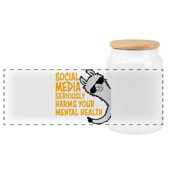Social Media Seriously Harms Mental Health Lama - Panoramic Cookie Jar with Wooden Lid - white - Front