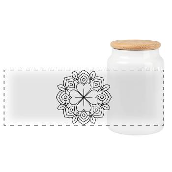 four-leaf clover mandala for coloring - Panoramic Cookie Jar with Wooden Lid - white - Front