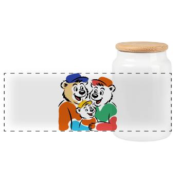 Bear family - Panoramic Cookie Jar with Wooden Lid - white - Front