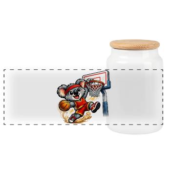 Süßer Koala mit Slam Dunk - Panorama Keksdose mit Holzdeckel - Weiß - Vorne