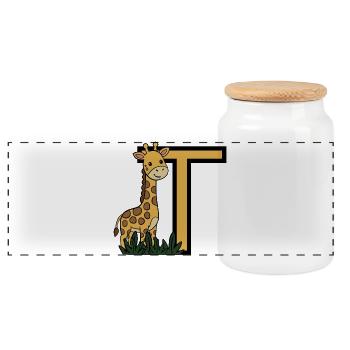 Giraffe und T Alphabet Design - Panorama Keksdose mit Holzdeckel - Weiß - Vorne