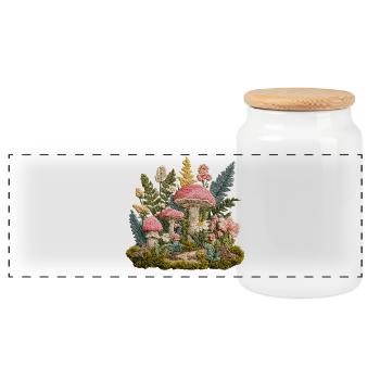Waldpilz Stickerei Flora Muster - Panorama Keksdose mit Holzdeckel - Weiß - Vorne