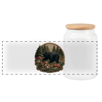 Waldbär im Pilzland Patch - Panorama Keksdose mit Holzdeckel - Weiß - Vorne