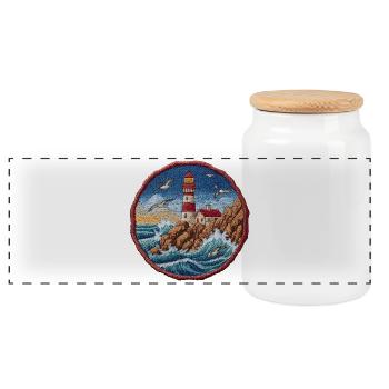 Leuchtturm am rauen Küstenriff - Panorama Keksdose mit Holzdeckel - Weiß - Vorne